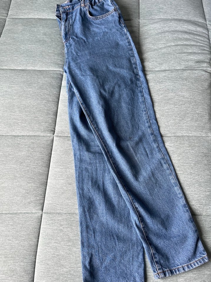 Kadın Mavi Bel Detaylı Bol Kesim Jean - Görsel 3