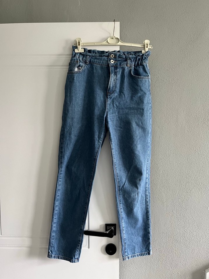 Kadın Mavi Bel Detaylı Bol Kesim Jean - Görsel 2