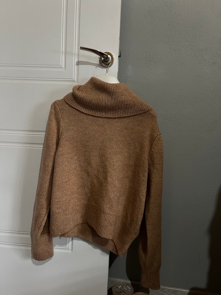 Kadın Kahverengi Boğazlı Yün Kazak - Görsel 2