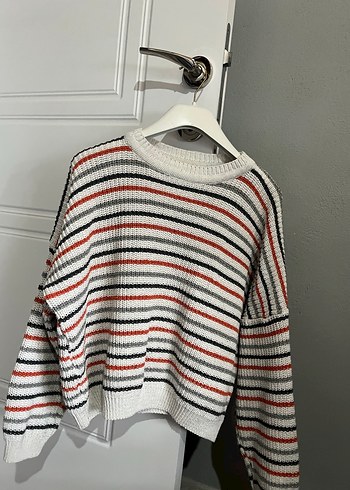 Çizgili Triko Kadın Kazak - Görsel 2