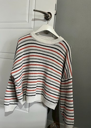 Çizgili Triko Kadın Kazak - Görsel 3