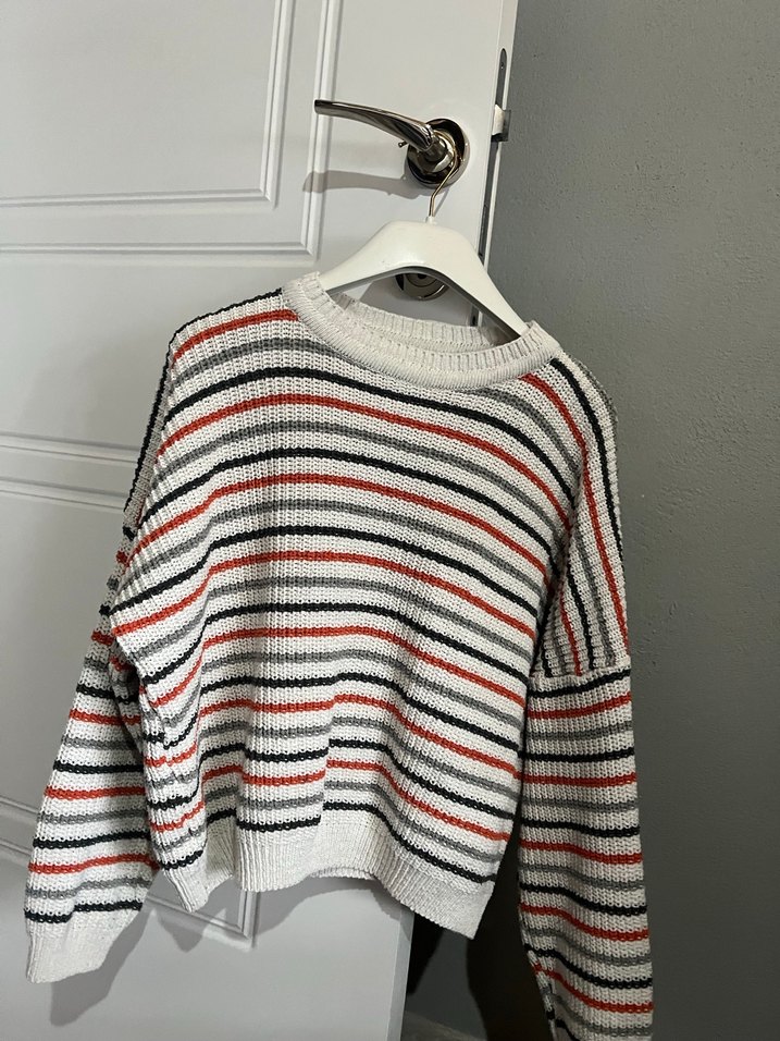 Çizgili Triko Kadın Kazak - Görsel 2