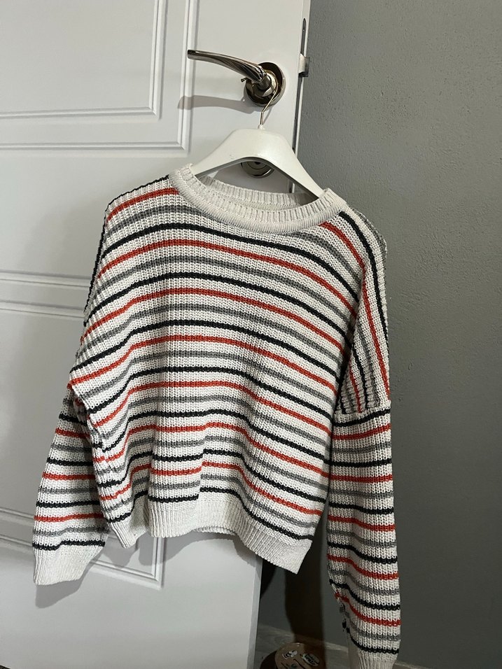 Çizgili Triko Kadın Kazak - Görsel 3