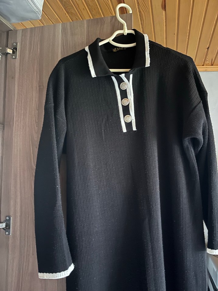 Kadın Siyah Triko Uzun Kollu Elbise - Görsel 2