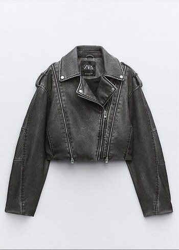 Kadın Gri Deri Biker Ceket