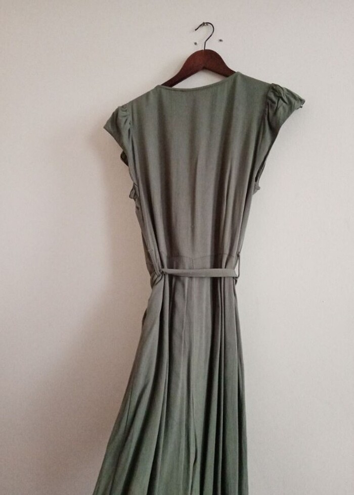 Kuşaklı haki koton tulum - Görsel 2