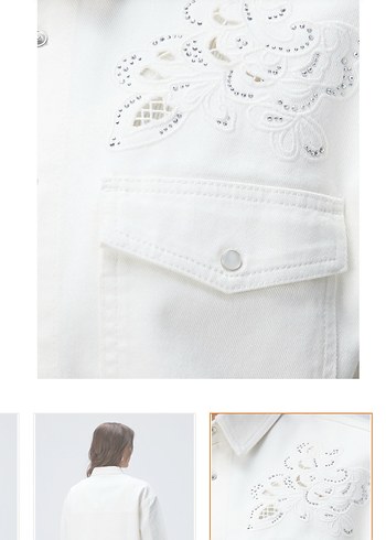 Nakış Detaylı Beyaz Kısa Kollu Kot Ceket - Görsel 3