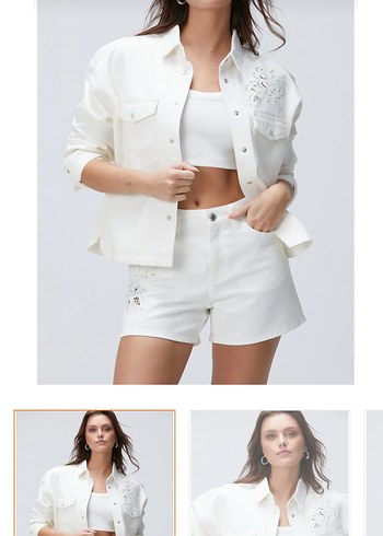 Nakış Detaylı Beyaz Kısa Kollu Kot Ceket - Görsel 2