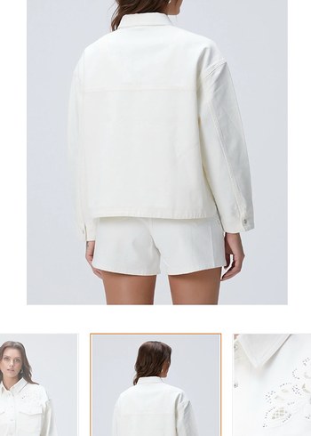 Nakış Detaylı Beyaz Kısa Kollu Kot Ceket - Görsel 6