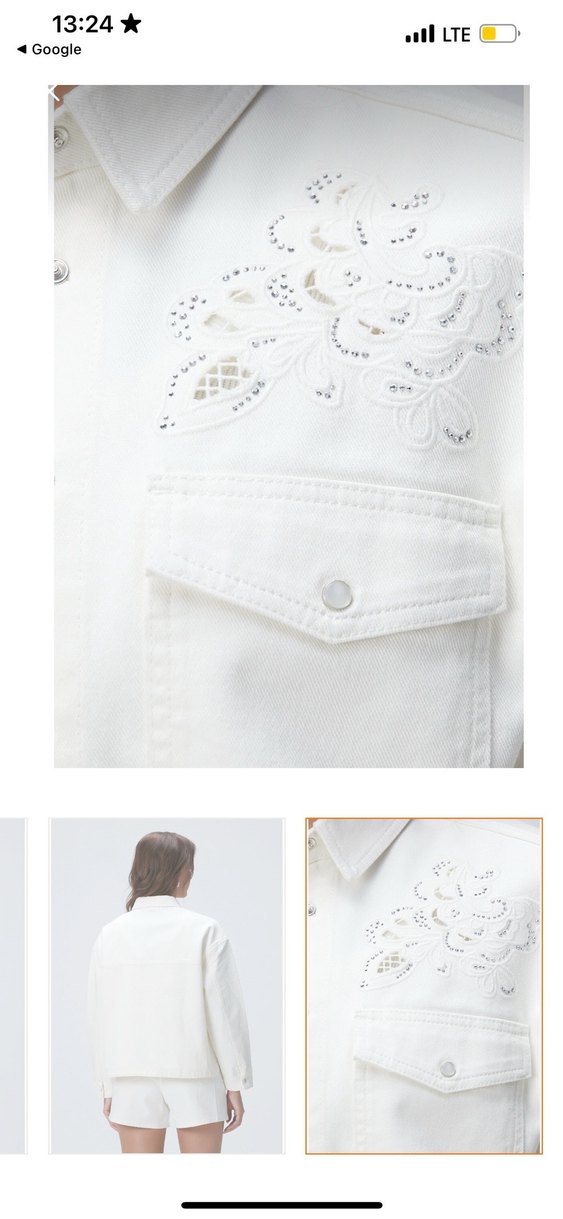 Nakış Detaylı Beyaz Kısa Kollu Kot Ceket - Görsel 3