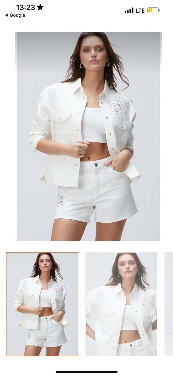 Nakış Detaylı Beyaz Kısa Kollu Kot Ceket - Görsel 2