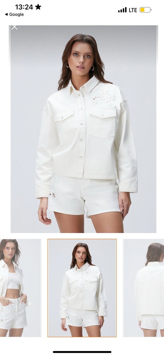 Nakış Detaylı Beyaz Kısa Kollu Kot Ceket - Görsel 4