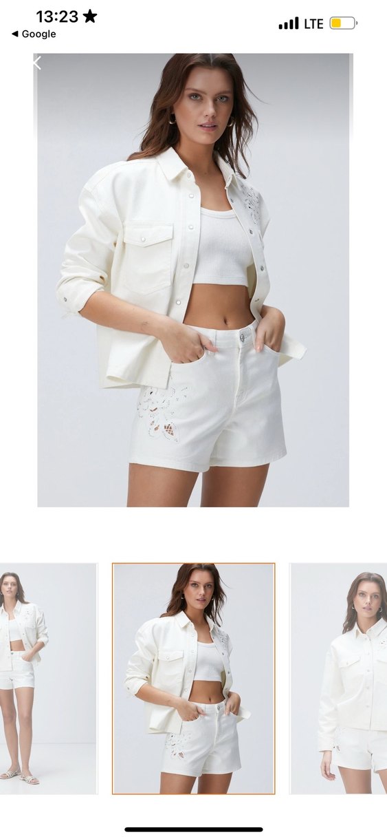 Nakış Detaylı Beyaz Kısa Kollu Kot Ceket - Görsel 5