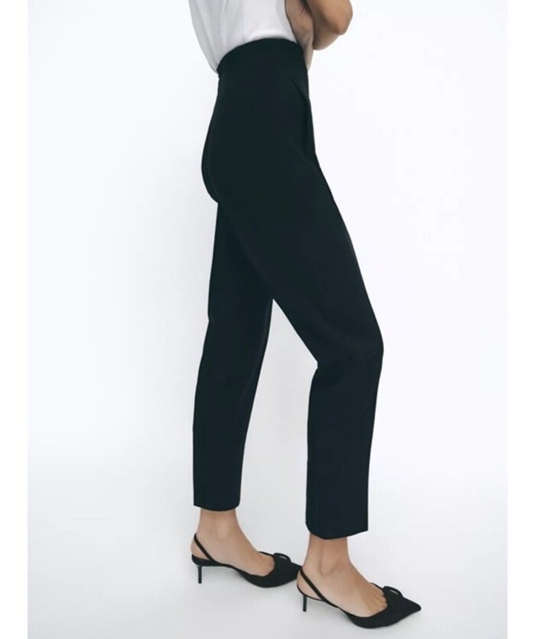 Siyah yüksek bel Kadın Kumaş Pantolon - Görsel 3