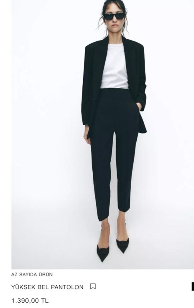 Siyah yüksek bel Kadın Kumaş Pantolon - Görsel 2