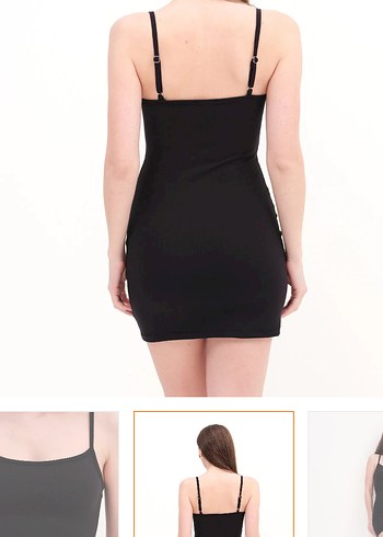 Siyah Mini İnce Askılı Kadın Elbise - Görsel 3