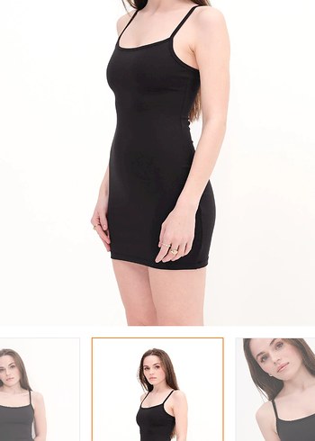 Siyah Mini İnce Askılı Kadın Elbise - Görsel 2