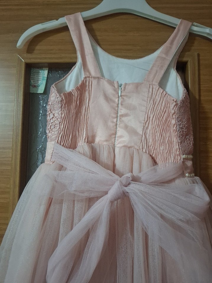 Kız Çocuk Pembe Dantel Detaylı Elbise - Görsel 5