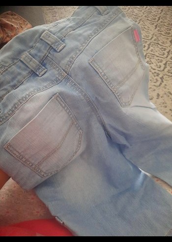 Kızlar için Mavi Nakışlı Bol Kesim Kot Salopet - Görsel 6