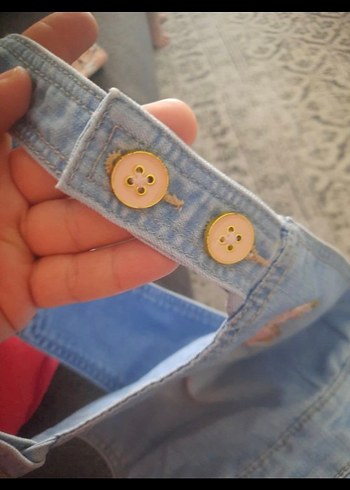 Kızlar için Mavi Nakışlı Bol Kesim Kot Salopet - Görsel 5