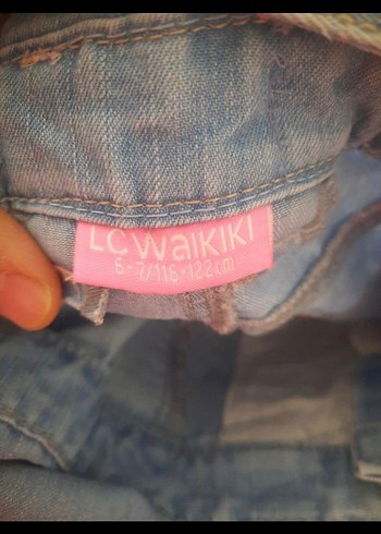 Kızlar için Mavi Nakışlı Bol Kesim Kot Salopet - Görsel 3