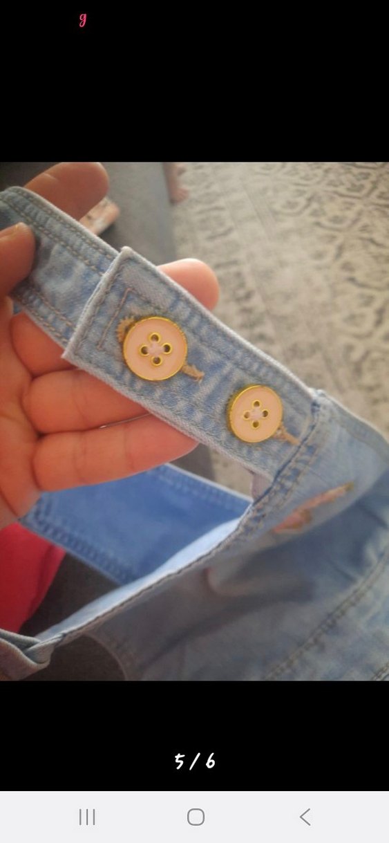 Kızlar için Mavi Nakışlı Bol Kesim Kot Salopet - Görsel 5