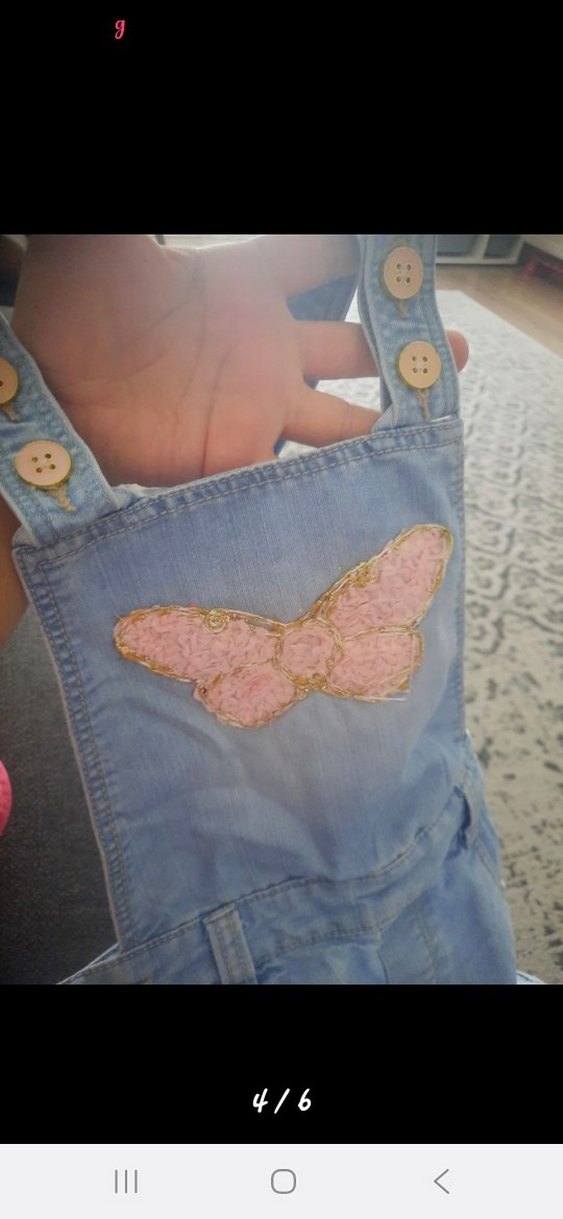 Kızlar için Mavi Nakışlı Bol Kesim Kot Salopet - Görsel 4