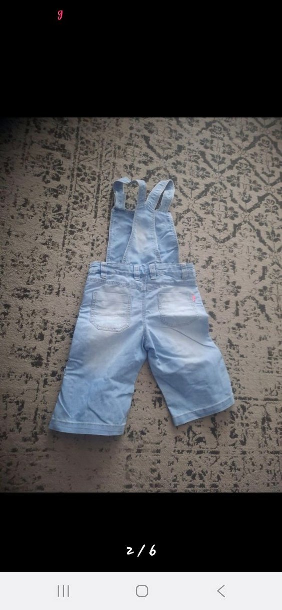 Kızlar için Mavi Nakışlı Bol Kesim Kot Salopet - Görsel 2