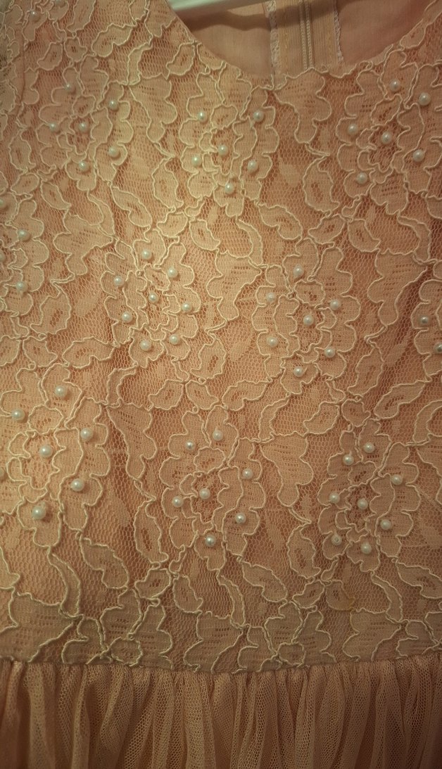 Bej Dantel Detaylı Kız Elbisesi - Görsel 2