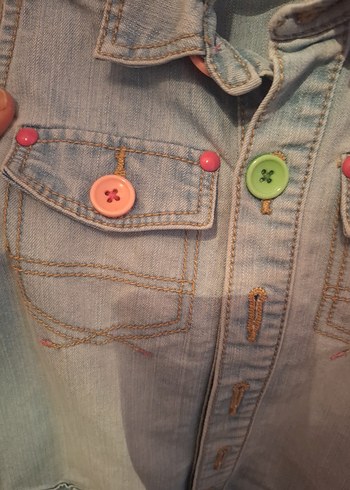 Kız Çocuk Gri Denim Düğmeli Tulum - Görsel 3