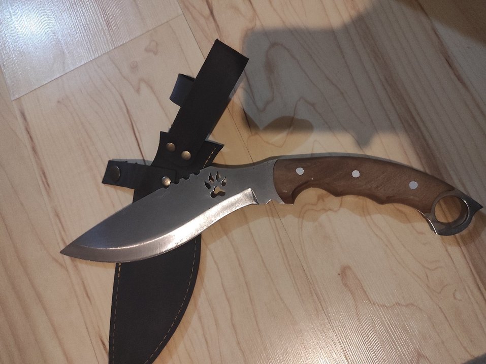 Kahverengi Saplı Deri Kılıflı Kaplan Ayak İzi Detaylı Bıçak - Görsel 2