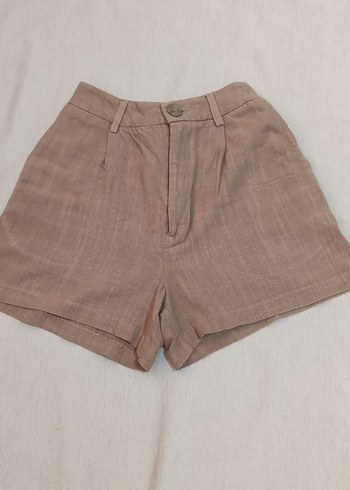 Stradivarius Kahverengi keten karışımlı şort
