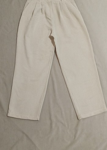 Bej fitilli wide leg pantolon