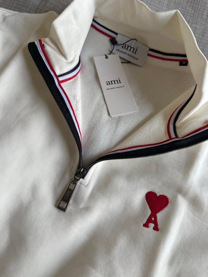 AMI PARİS Erkek Beyaz Yarım Fermuarlı Sweatshirt - Görsel 2
