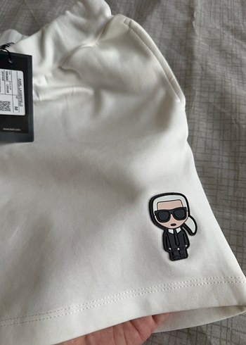 Karl Lagerfeld Beyaz Pamuklu Mini Şort - Görsel 4