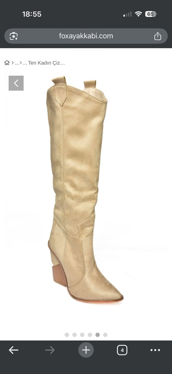 Diz Boyu Bej SüetTopuklu Çizme - Görsel 2