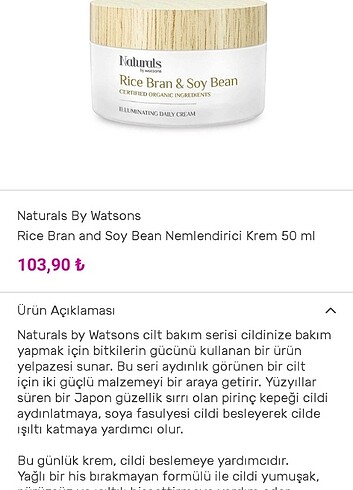 naturals by watsons rice bran krem, sıfır ürün 