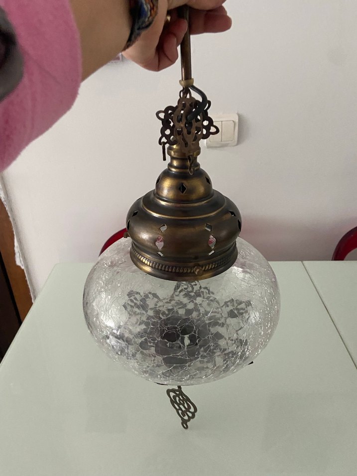 Bej Camlı Antika Duvar Lambası - Görsel 2