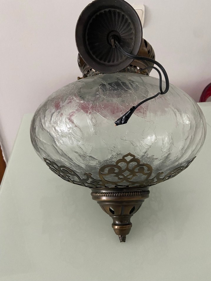 Bej Camlı Antika Duvar Lambası - Görsel 3