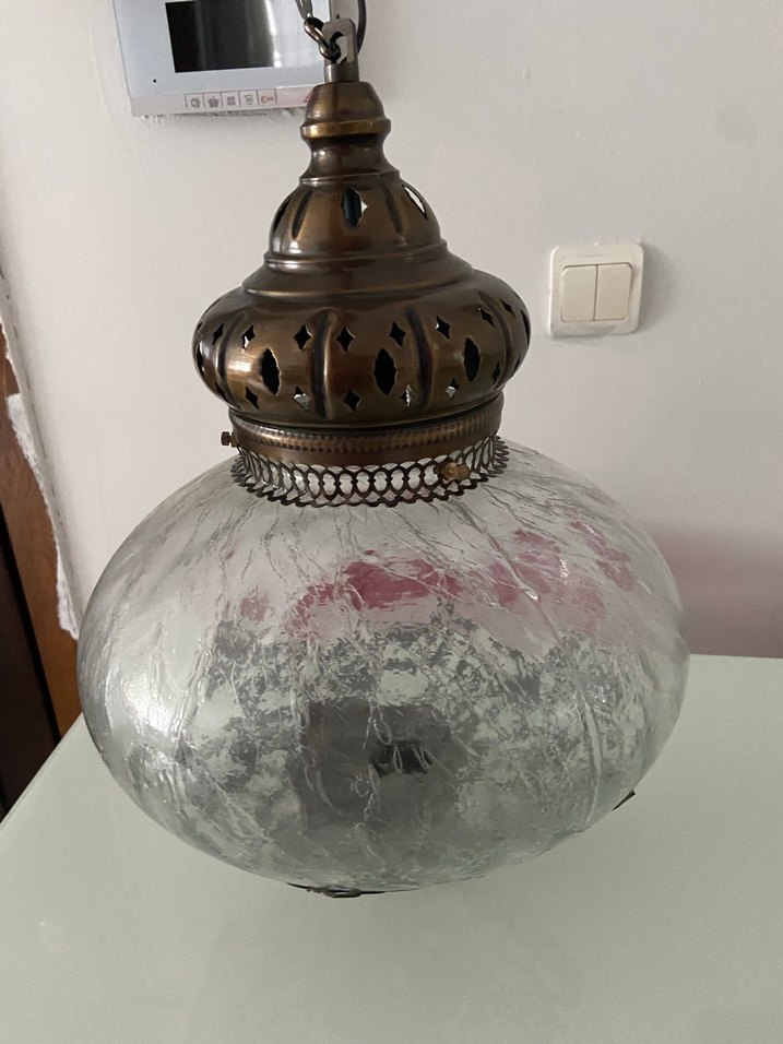 Bej Camlı Antika Duvar Lambası - Görsel 4