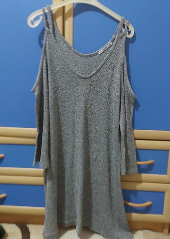 Gri Örgü Midi Straplez Elbise - Görsel 2