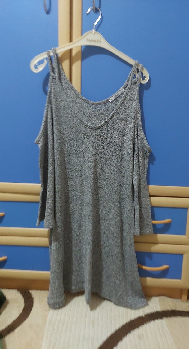 Gri Örgü Midi Straplez Elbise - Görsel 2