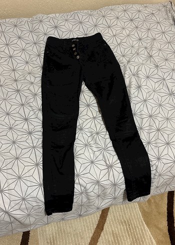 Düğmeli Siyah Kadın Kot Pantolon - Görsel 2