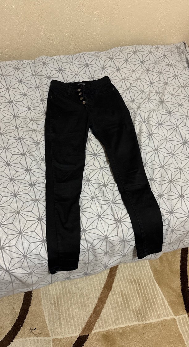 Düğmeli Siyah Kadın Kot Pantolon - Görsel 2