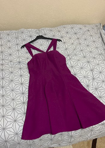 Mor Askılı Midi V Yaka Elbise - Görsel 2