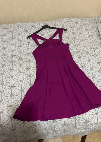 Mor Askılı Midi V Yaka Elbise - Görsel 3