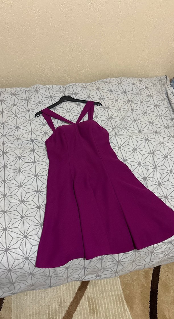 Mor Askılı Midi V Yaka Elbise - Görsel 2