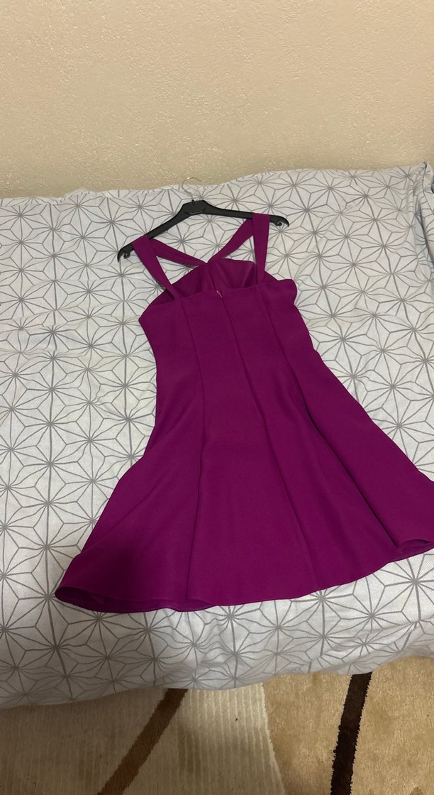 Mor Askılı Midi V Yaka Elbise - Görsel 3