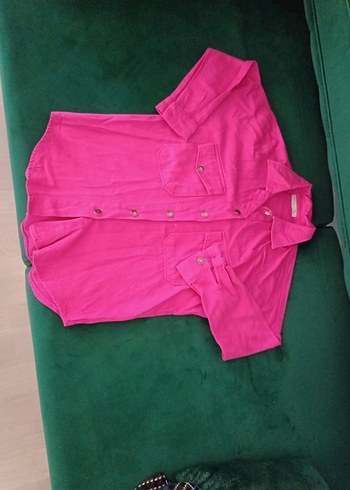 Düğmeli Pembe Keten Gömlek