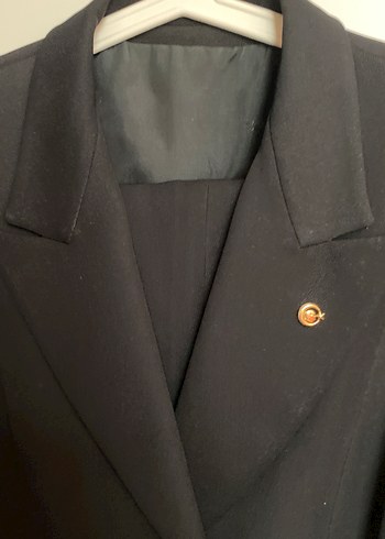 Siyah Kadın Uzun Kollu Düğmeli  blazer ceket pantolon takım - Görsel 2